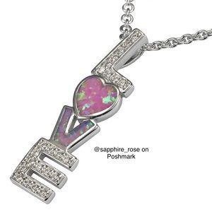 LOVE Pink Fire Opal (lab) Necklace Valentines Day Womens Girls Gift Jewelry NEW
